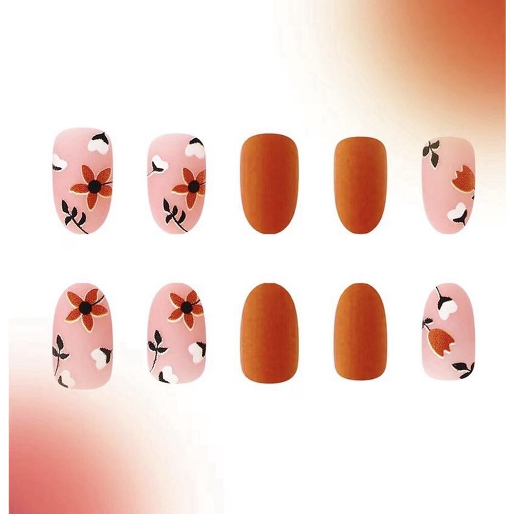 Short Oval Press on Nails Autumn Fake Nails